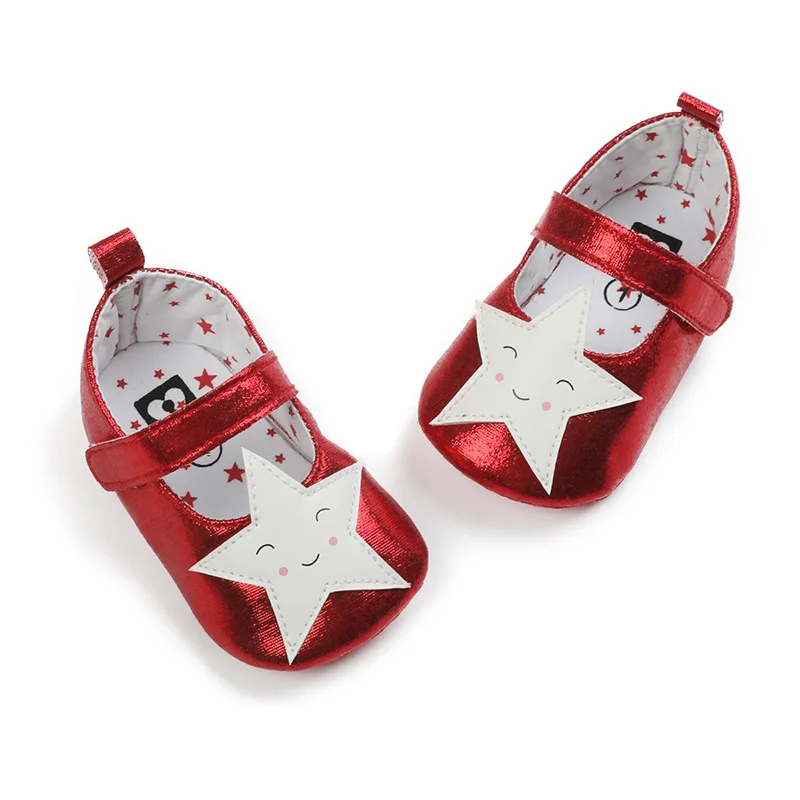 

Brand New Newborn Infant Girl Baby Toddler Crib Shoes Pram Soft Sole Prewalker Anti-slip Sneakers Baby Flower Shoes stars