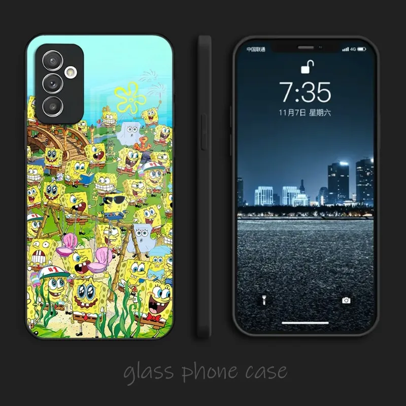 Чехол для телефона с мультяшным аниме S-губкой стеклянный чехол Samsung S22 S23 A14 A54 A34 A52