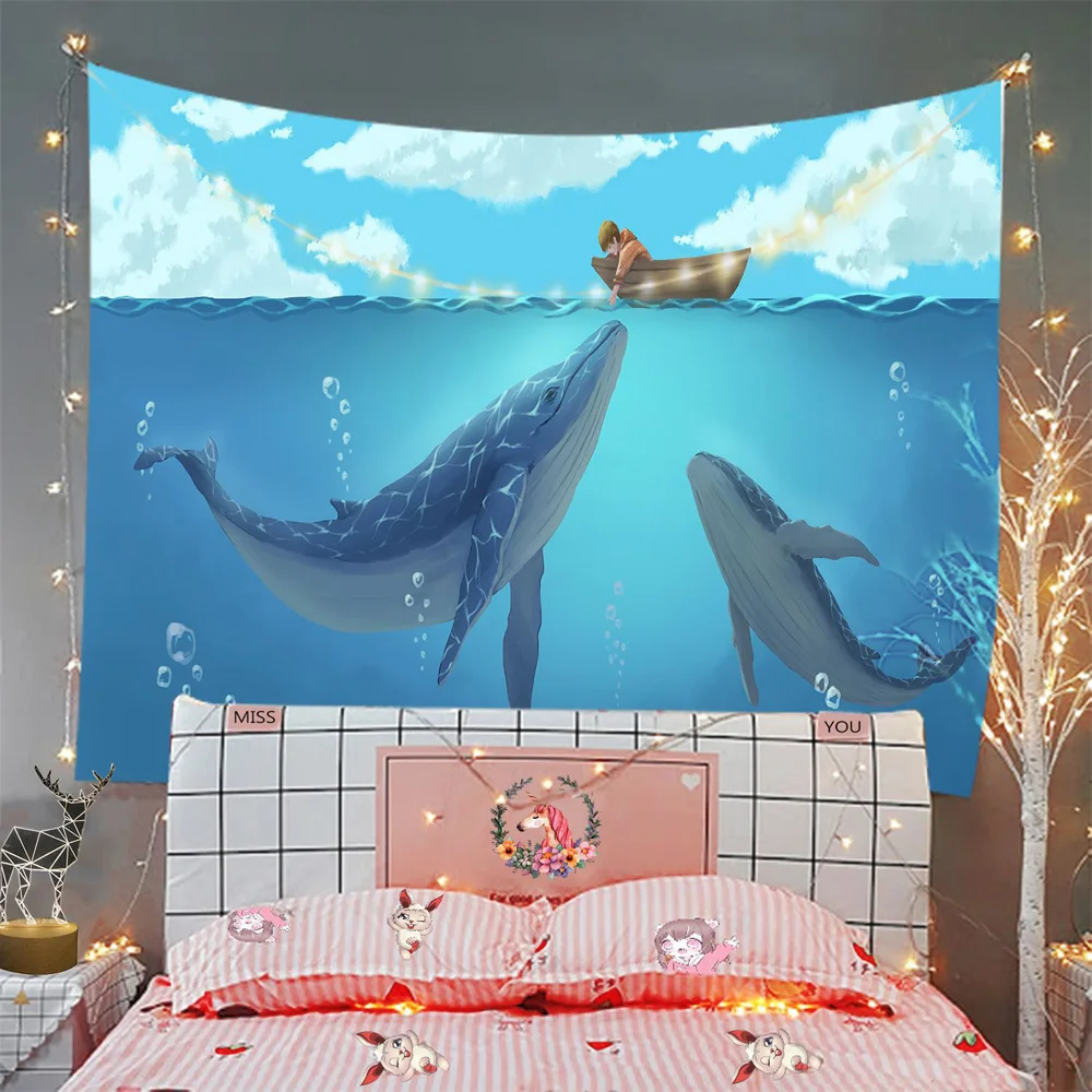 

Sea Animal Whale Wall Hanging Tapestry Psychedelic Background Cloth Tapestries Dormitory Bedroom Living Room Decorative Blanket