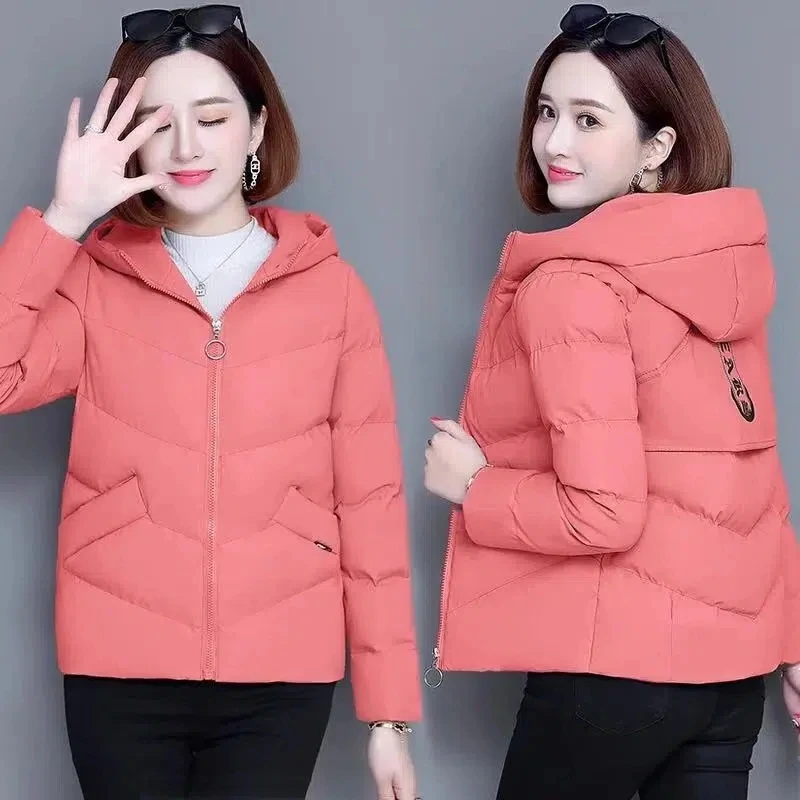 Down Cotton Jacket Women 2022 Winter New Korean Slim Fashion Casual All-match Parkas Female Hooded Print Short Padded Coat