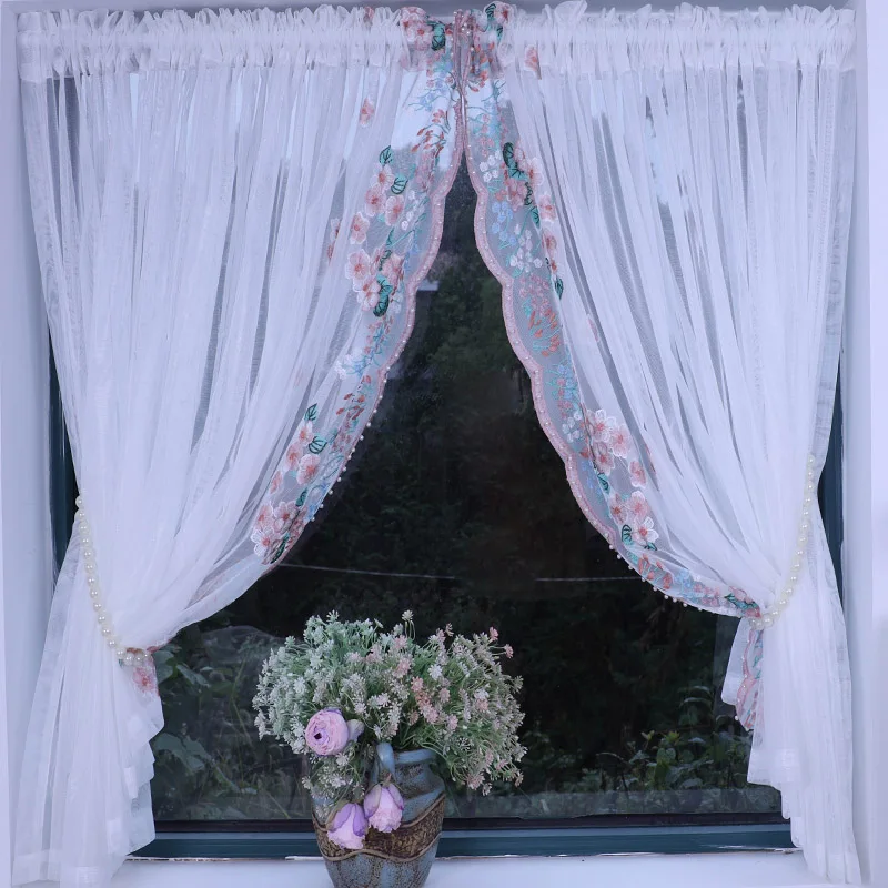 

European Luxury Sheer Curtain for Living Room Floral Lace Edge Tulle for Girls Bedroom White Elegant Voile Curtain Window Decor