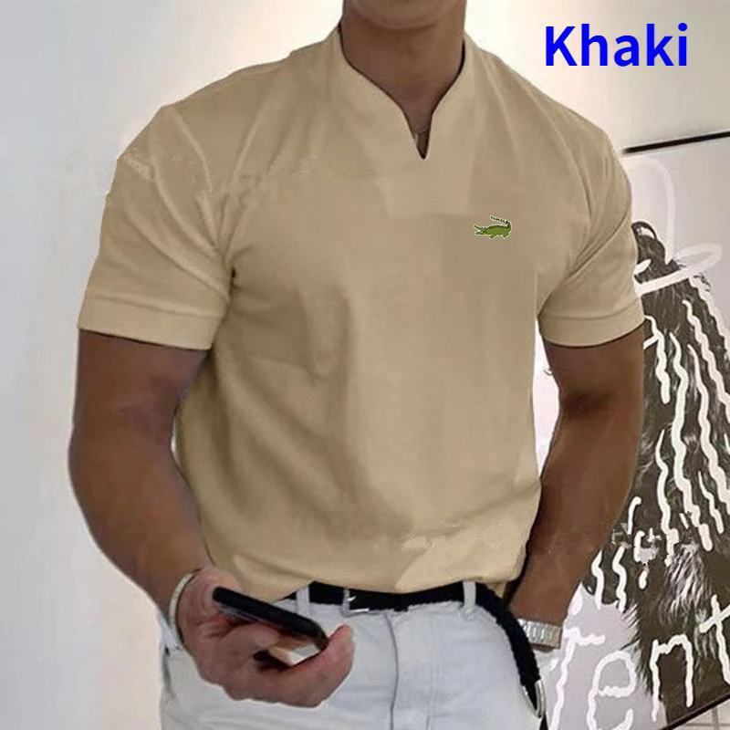 

Футболка мужская однотонная с V-образным вырезом и коротким рукавом