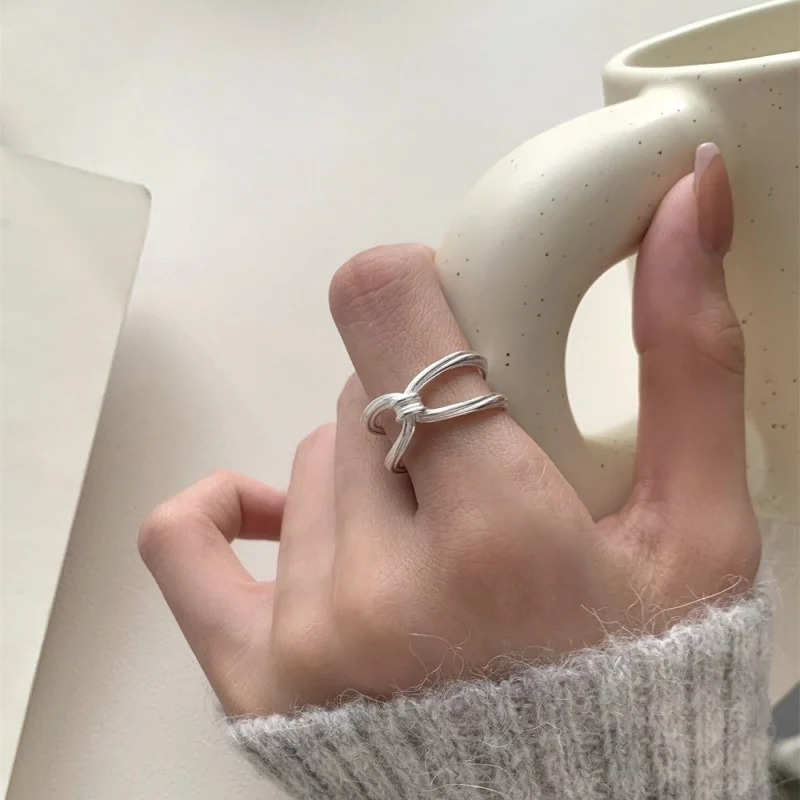 S925Женские двухслойные кольца из стерлингового серебра с полыми кольцами