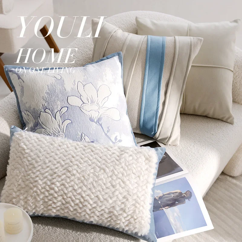 30X50/45X45 см кремовый цветок синий наволочка скандинавское тиснение поясная Декор