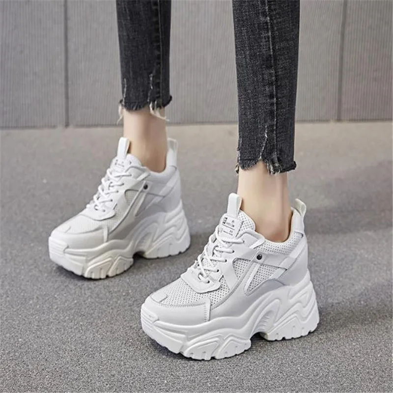 

Кроссовки женские из натуральной кожи, массивная подошва, танкетка 8 см, скрытый каблук, повседневная обувь, весна-осень-лето