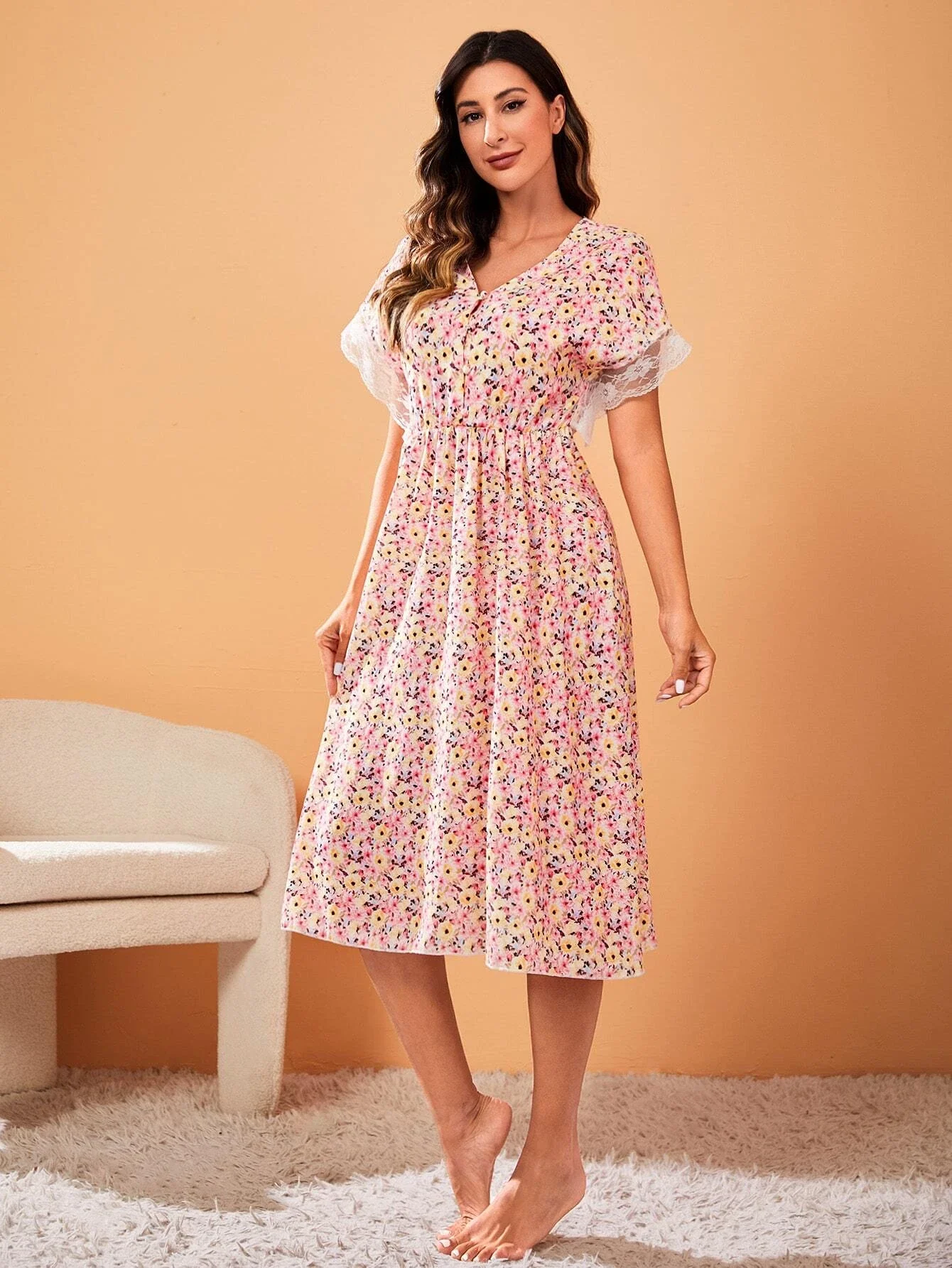 Set Women Short Sleeve Loose V-Neck Flamingo Print Sleepwear Graphic T-shirts and Shorts 2 Piece Sets Activewear Outfits