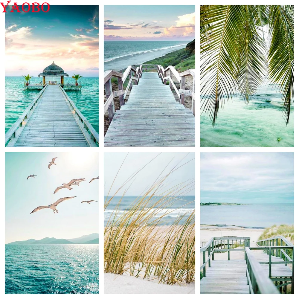 

Sea Ocean Poster Wall Diamond Painting Bird Diamond Embroidery Mosaic DIY 5D Rhinestone Seagull Beach Landscape Picture Decor