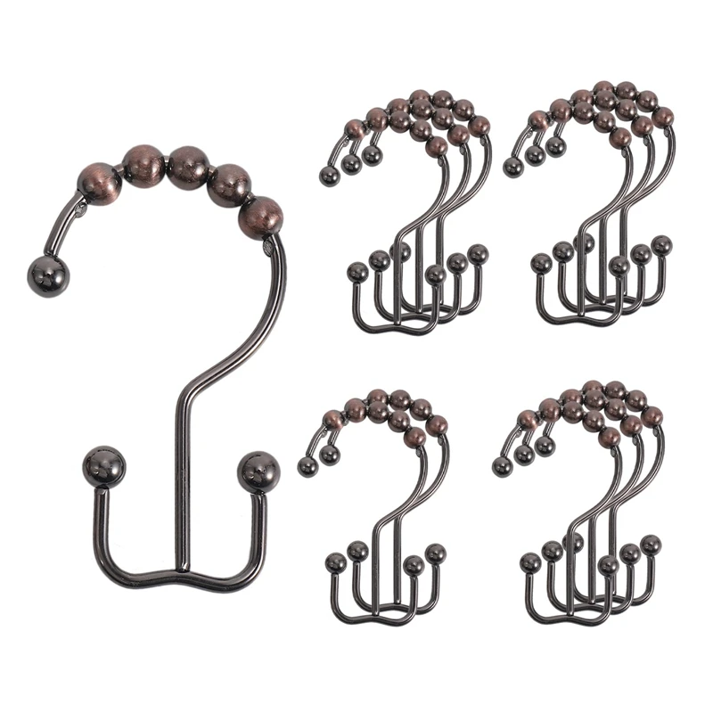 

12Pcs Shower Curtain Hooks, Stainless Steel Shower Curtain Rings Rust Proof Free Sliding Double Shower Hooks For Curtain