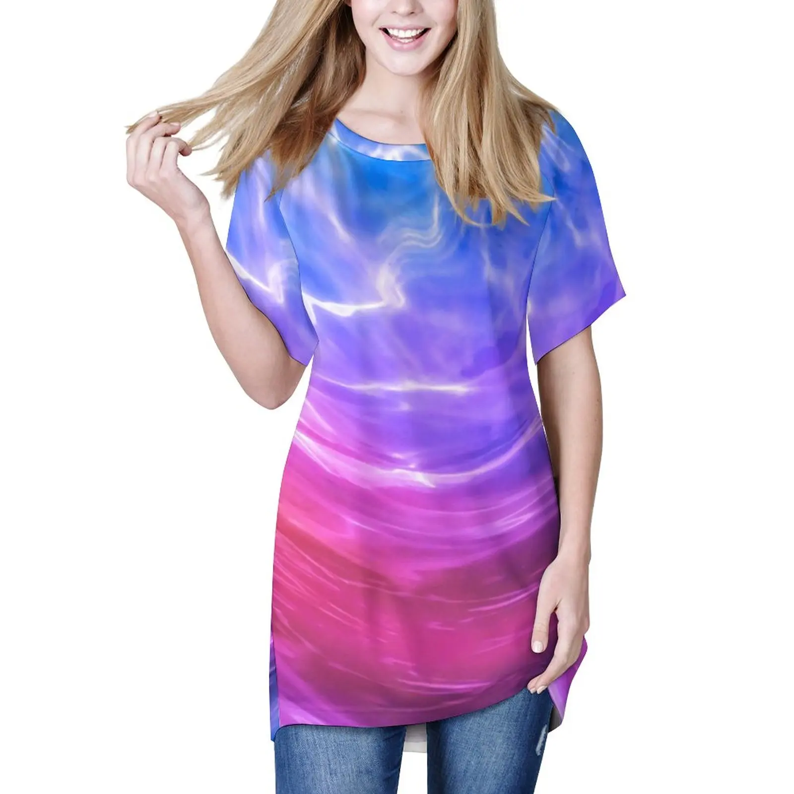 

Blue Pink Purple Liquid Loose T-Shirts Abstract Art Street Fashion T Shirt Short Sleeves Vintage Oversize Tees Beach Print Tops
