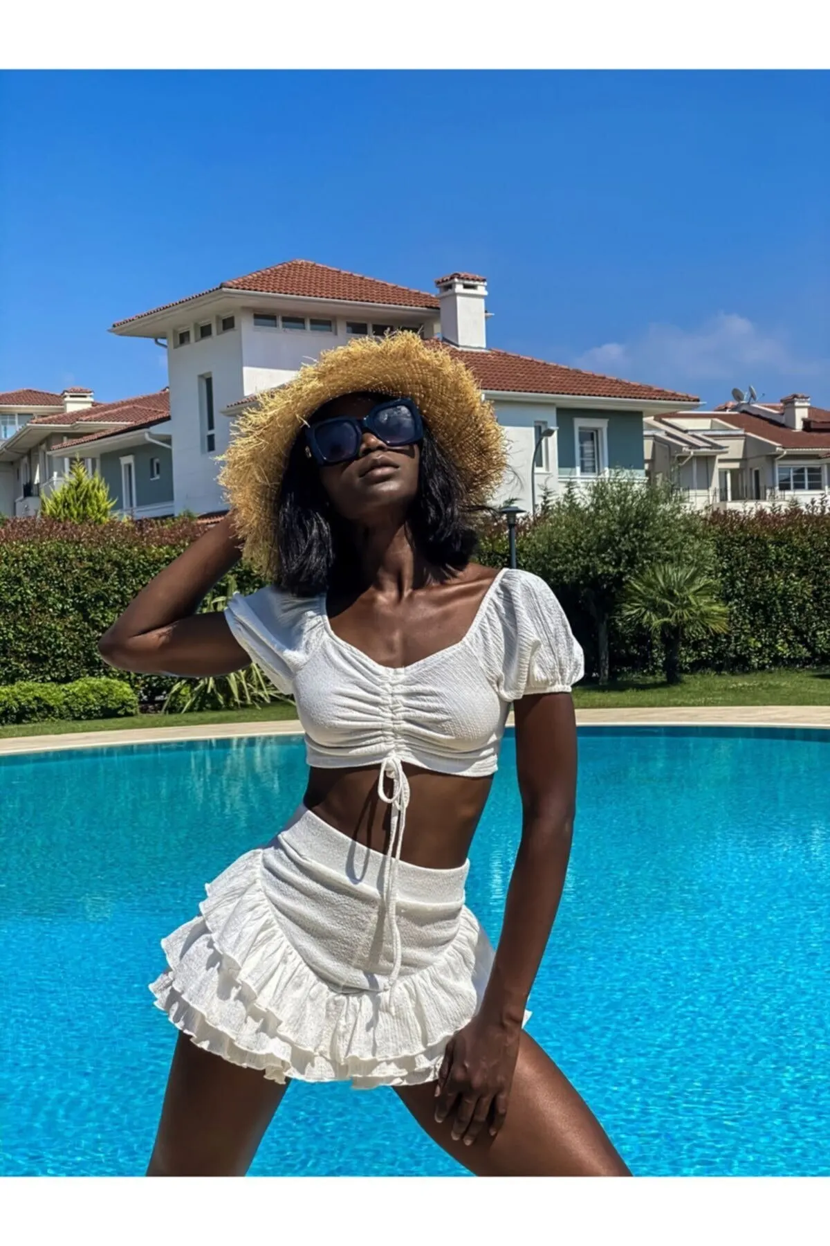 

Women's Summer Crop Top Blouse White Pleated Crop Top Casual Tank Top Vest Blouse