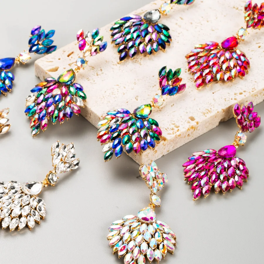 

Stylish Multicolour Crystal Metal Rhinestone Geometric Drop Earrings for Women Wedding Bridal Engagement Statement Jewelry Gifts