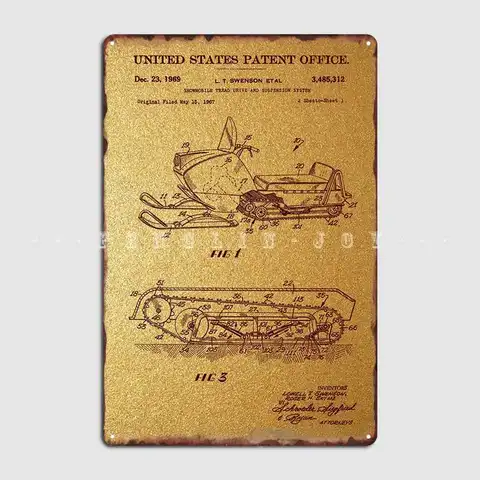 49 патент на снегоход 1969, металлический плакат, таблички на кухню, винтажный кинотеатр, гостиная, жестяной плакат