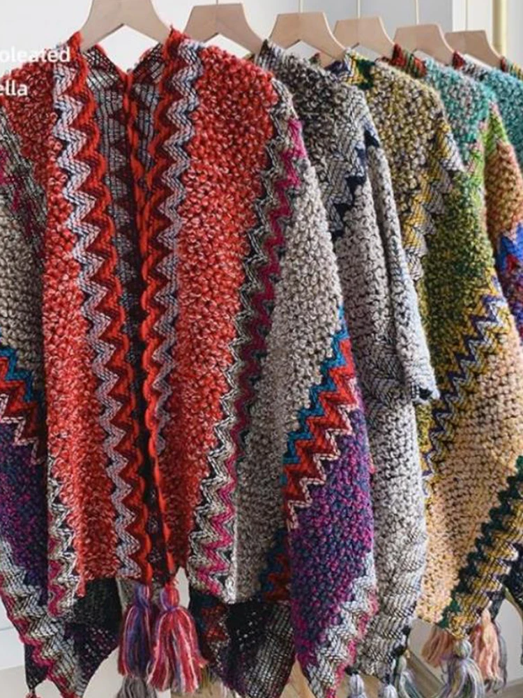 Осенне-зимний шарф-накидка в этническом стиле двухцелевая шаль утепленная