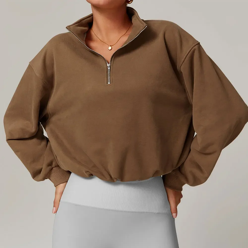 Зимняя спортивная толстовка с воротником-стойкой на молнии женский топ длинными