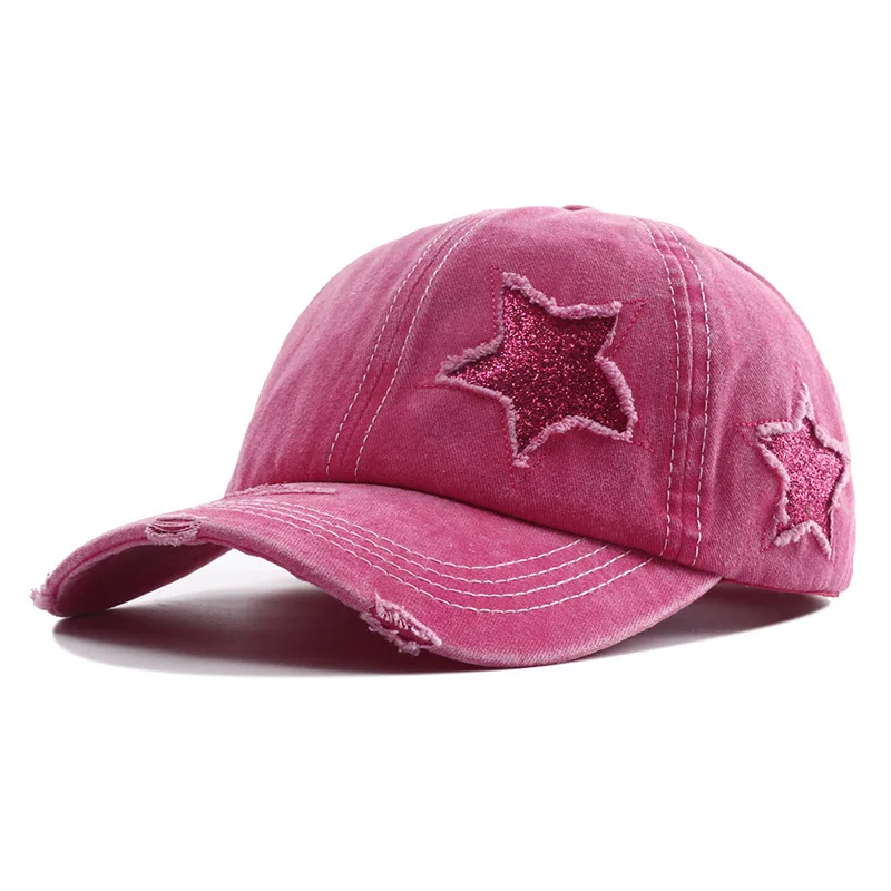 

Women's Cotton Washed Ponytail Dipped Pentagram Sequined Baseball Cap Y2K Hot Girl Same Style Hip Hop Peaked Sun Visor Hat Men