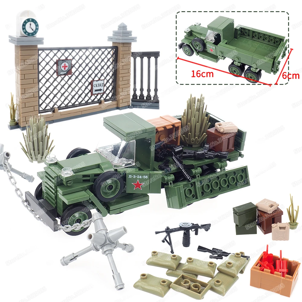 

Military WW2 GAZ AAA Medium Truck Building Block Transportation Figures Wall Break Through Weapons Scenes Model Child Gifts Toy