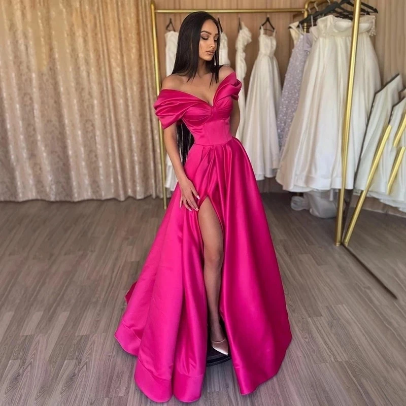 

ANGELSBRIDEP Sweetheart Long Evening Party Gowns Vestidos De Festa Sexy Side Split Off-Shoulder Special Occasion Prom Dresses