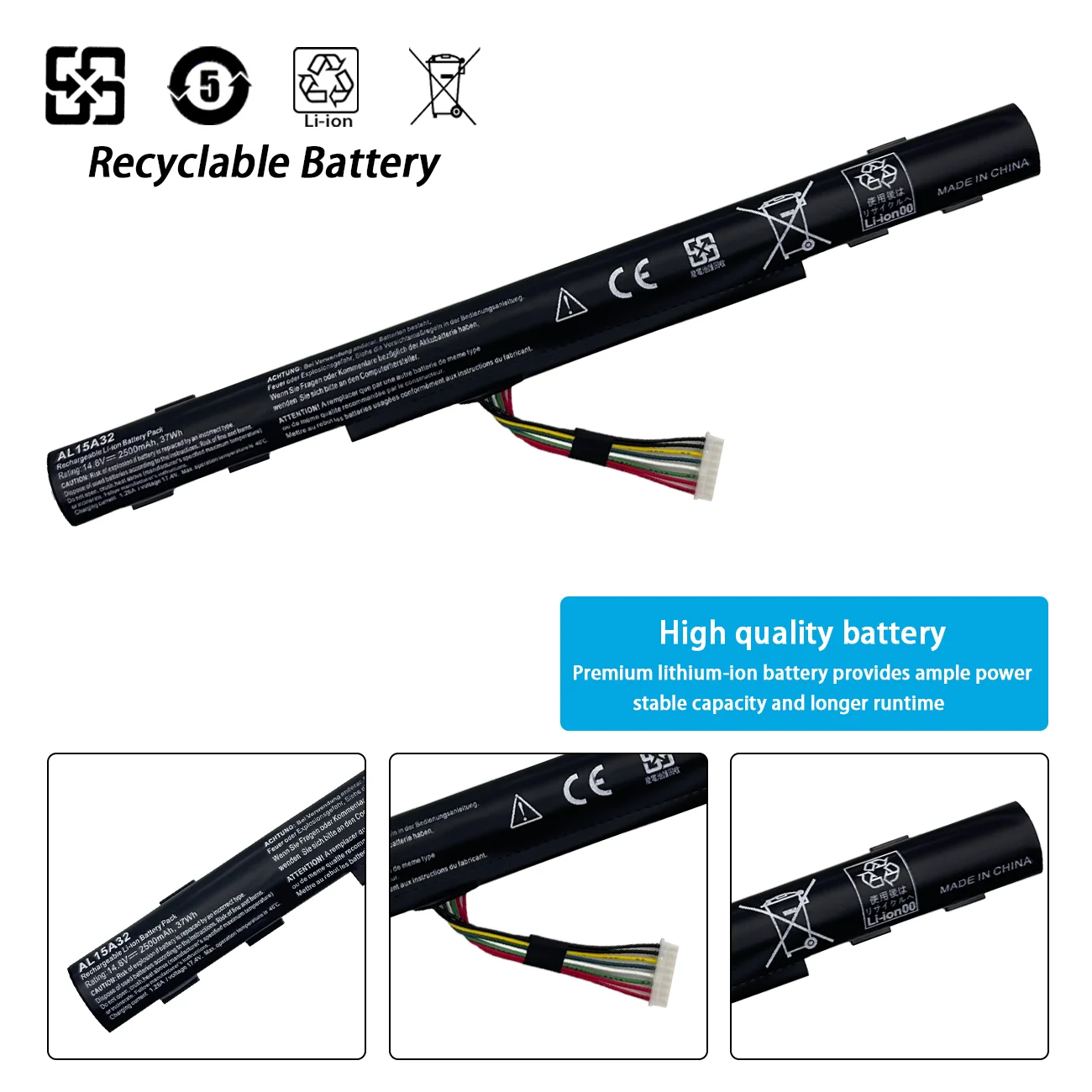 Аккумулятор для ноутбука AL15A32 Acer Aspire E5-422G 472 E5-473 E5-473G 522G E5-522 E5-532 E5-532T V3-574G V3-574T