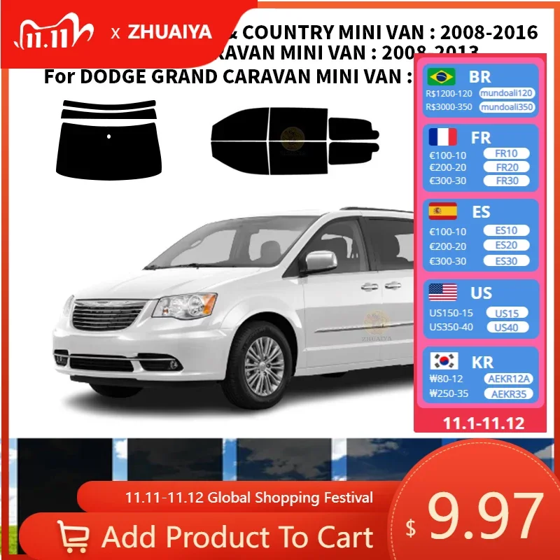 

Нанокерамическая Автомобильная УФ-пленка Precut для окон, автомобильная пленка для окон для CHRYSLER TOWN & COUNTRY MINI VAN 2008-2016