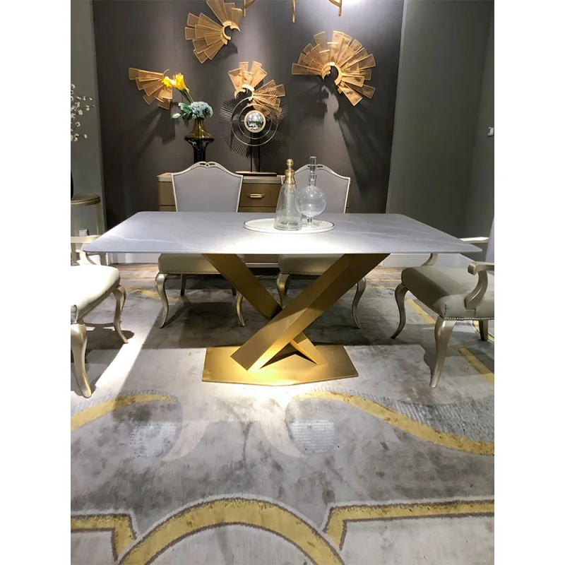 

Luxurious slate dining table and chair combination Italian household rectangular marble modern simple living room dining table