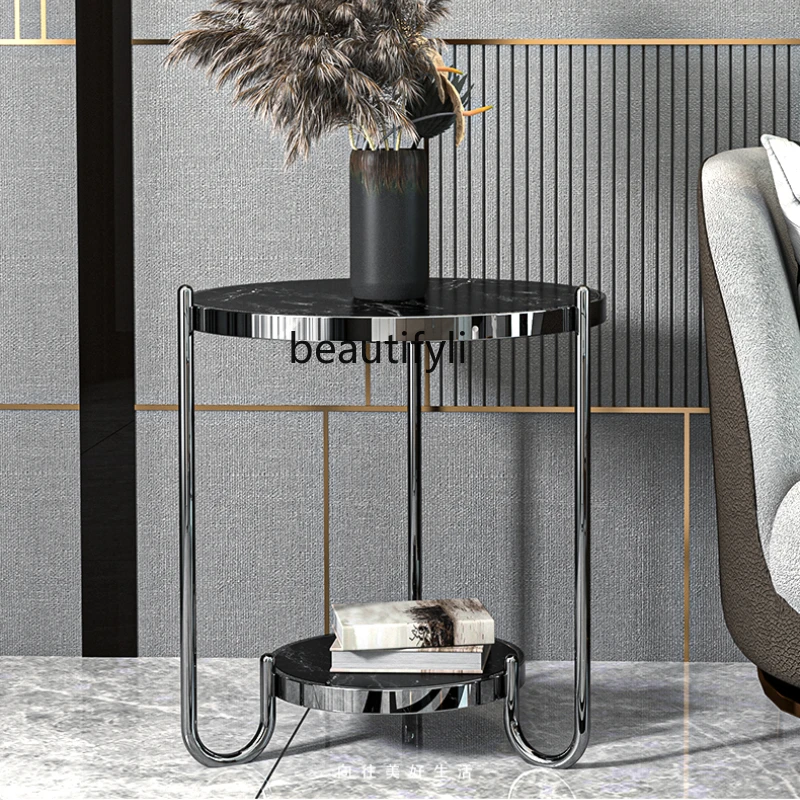 

Роскошный каменный боковой столик yj Light, простой современный прикроватный столик, круглый стол, мраморный Маленький журнальный столик, угло...