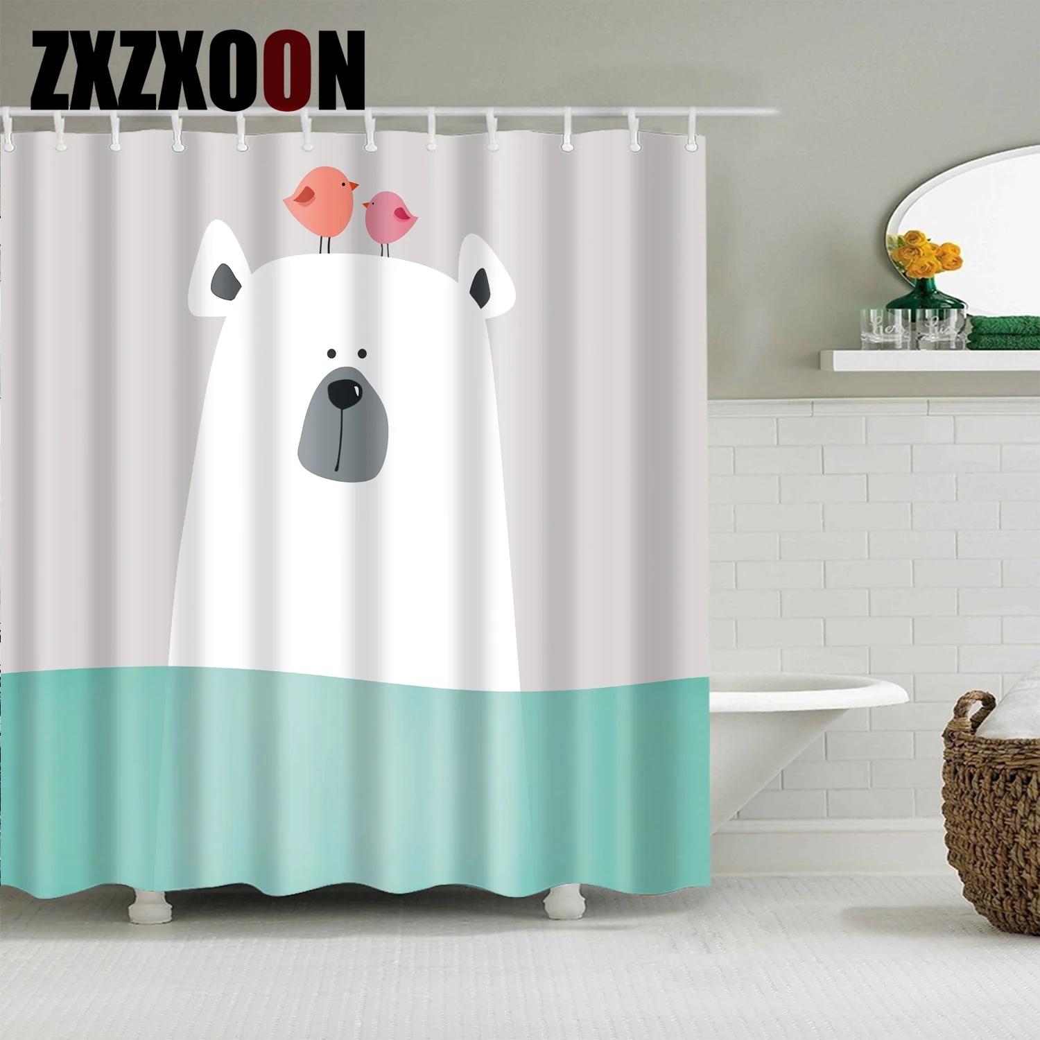 

Забавные 3D шторы для душа с изображением животных, кота, фламинго, декоративные водонепроницаемые шторы для ванной из полиэстера с 12 крючками