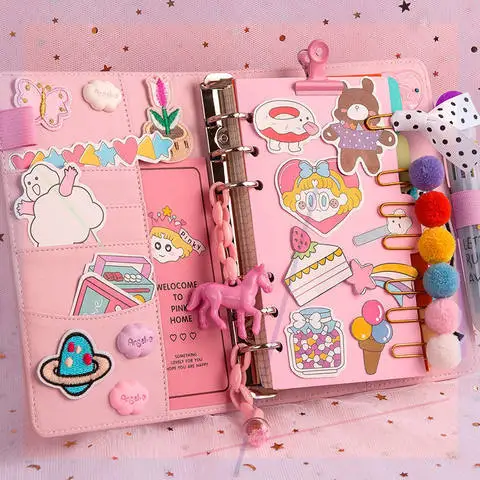 

Girl Hand Ledger Square Loose-leaf Cute Set Notebook Children Student Diary Planner Supplies Cute Weekly Planner Notebook