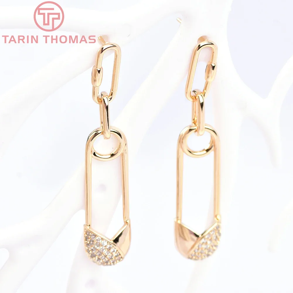 (6044) 2 шт. 9 5x47 мм 24-каратное золото латунь с цирконом брошь в форме серьги-гвоздики