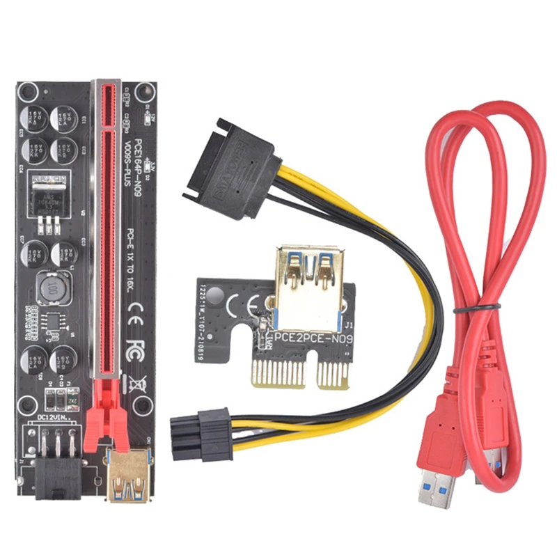 

VER009S-PLUS PCI-E 1X To 16X Riser Card, 8 Solid Capacitors, 6PIN SATA Power Cable, 60 Cm USB 3.0 Extension Cable