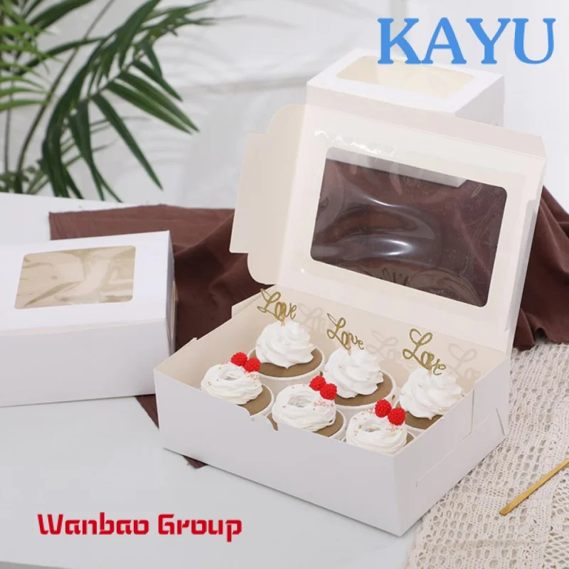 Visual factory customized window white brown kraft paper dessert box cupcake box2 4 6 12 cupcake racks cake box