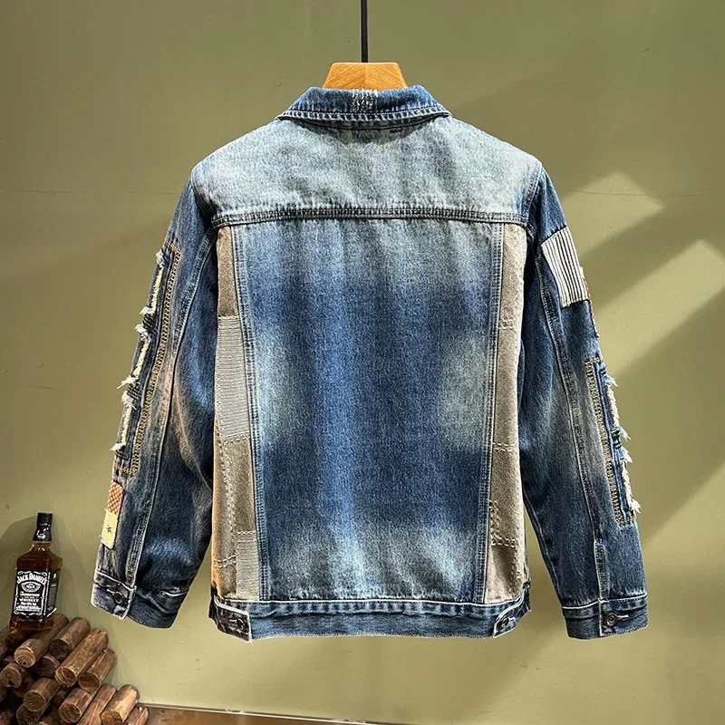 Модная мужская джинсовая куртка 2024 весна-осень американский стиль винтажная