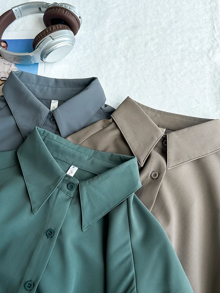 Inzevuka/Retro Stacked Solid Shirts Women Autumn and Winter New High-Grade Loose Slimming Outdoor Shirt