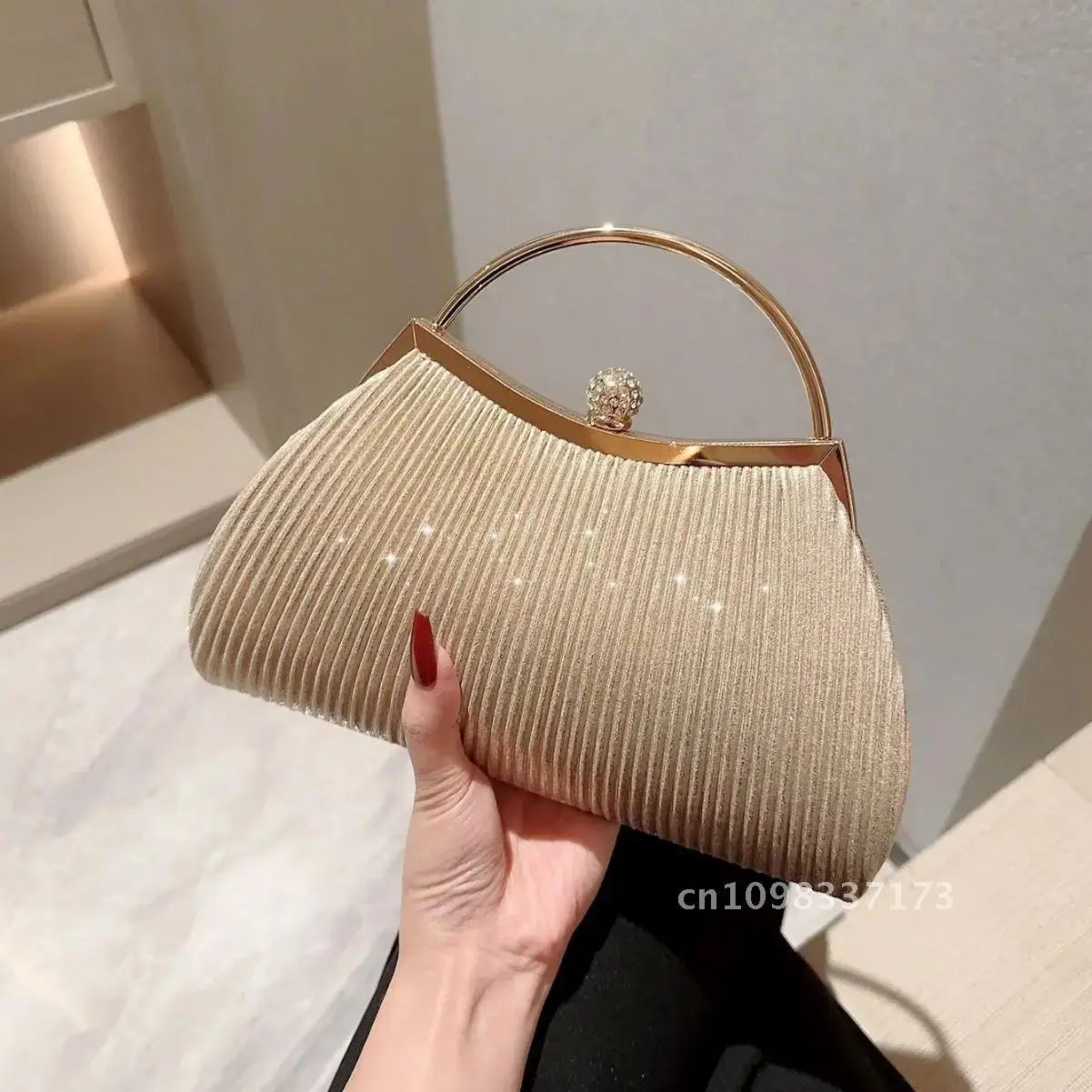 Плиссированная вечерняя сумочка женский дневной блестящий клатч с верхней