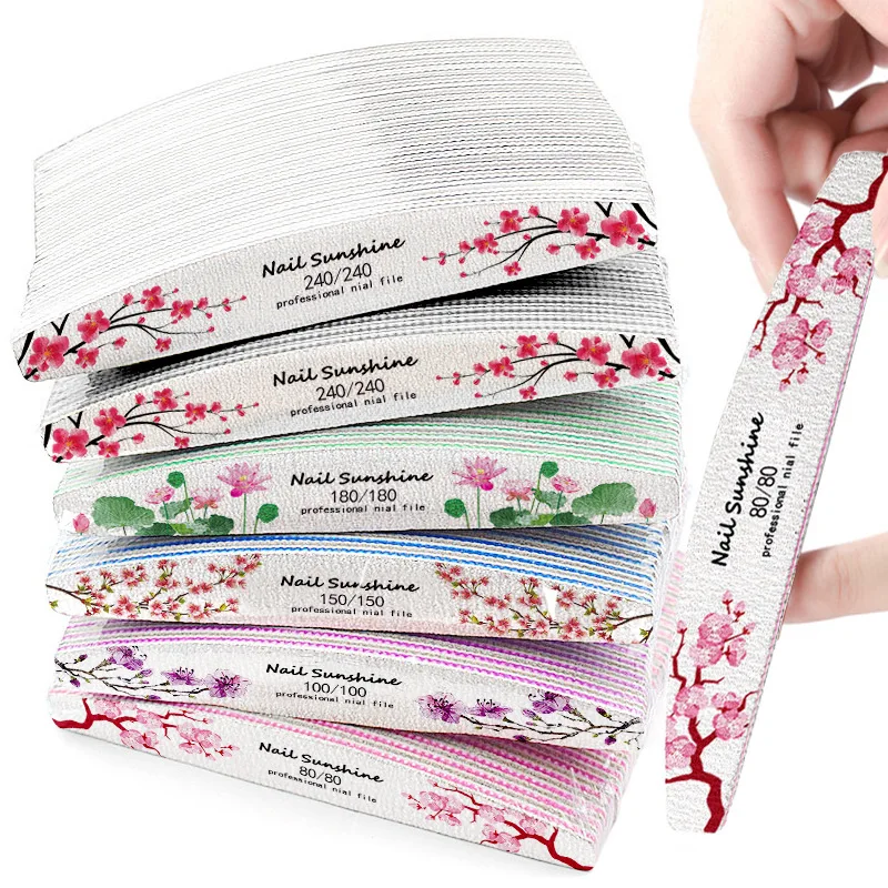 

50pcs/lot New Nail File Flower Printed Nail buffer Colorful Lime a ongle 80/100/150/180/240 Professional Manicure Tools
