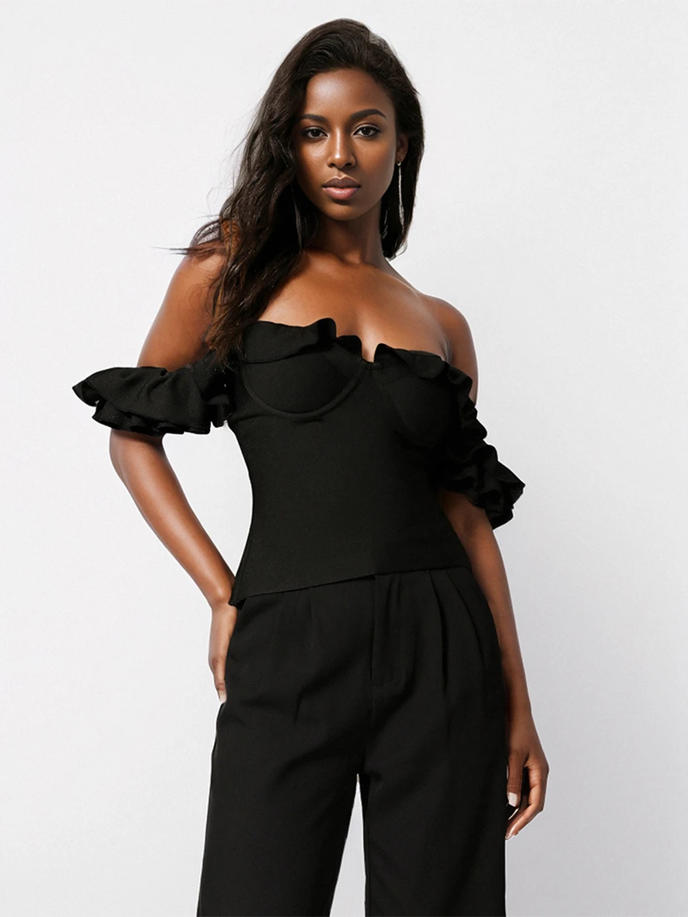 Modphy сексуальный женский топ с открытыми плечами и рюшами на эластичной повязке