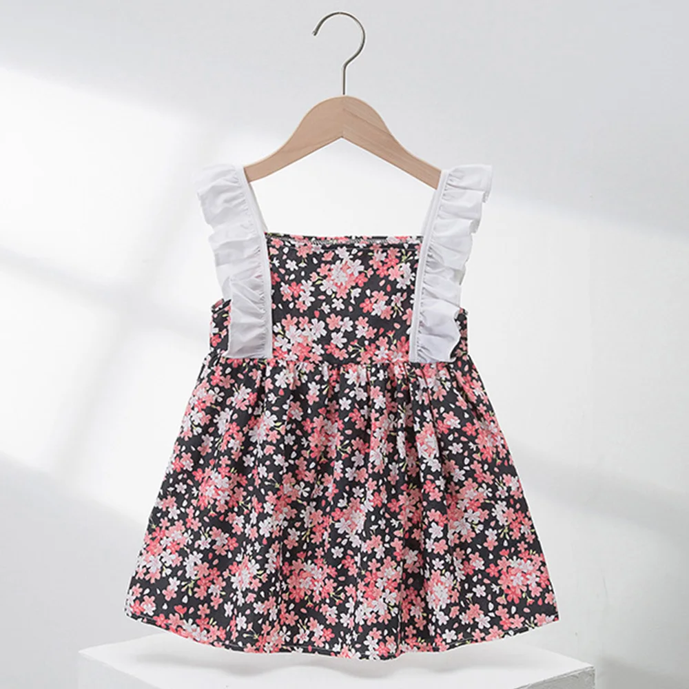 

Girls Summer Dresses Sleeveless Ruffles Floral Backeless Princess Children Boutique Clothes