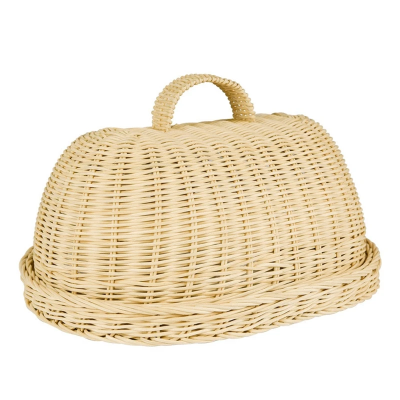

Handwoven Rattan Bread Basket Fruit Vegetables Serving Baskets with Cover 29EF