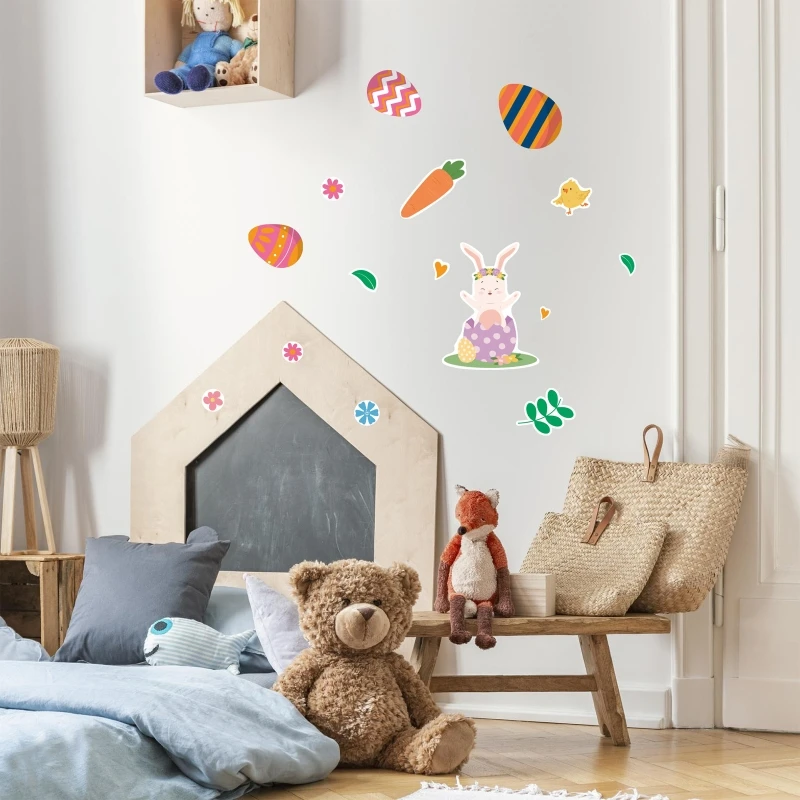 

Cartoon Easter Craft Stickers Adhesive Easter Egg Rabbit Chicken Flower Decals for Home Wall DIY Party Favor Supplies