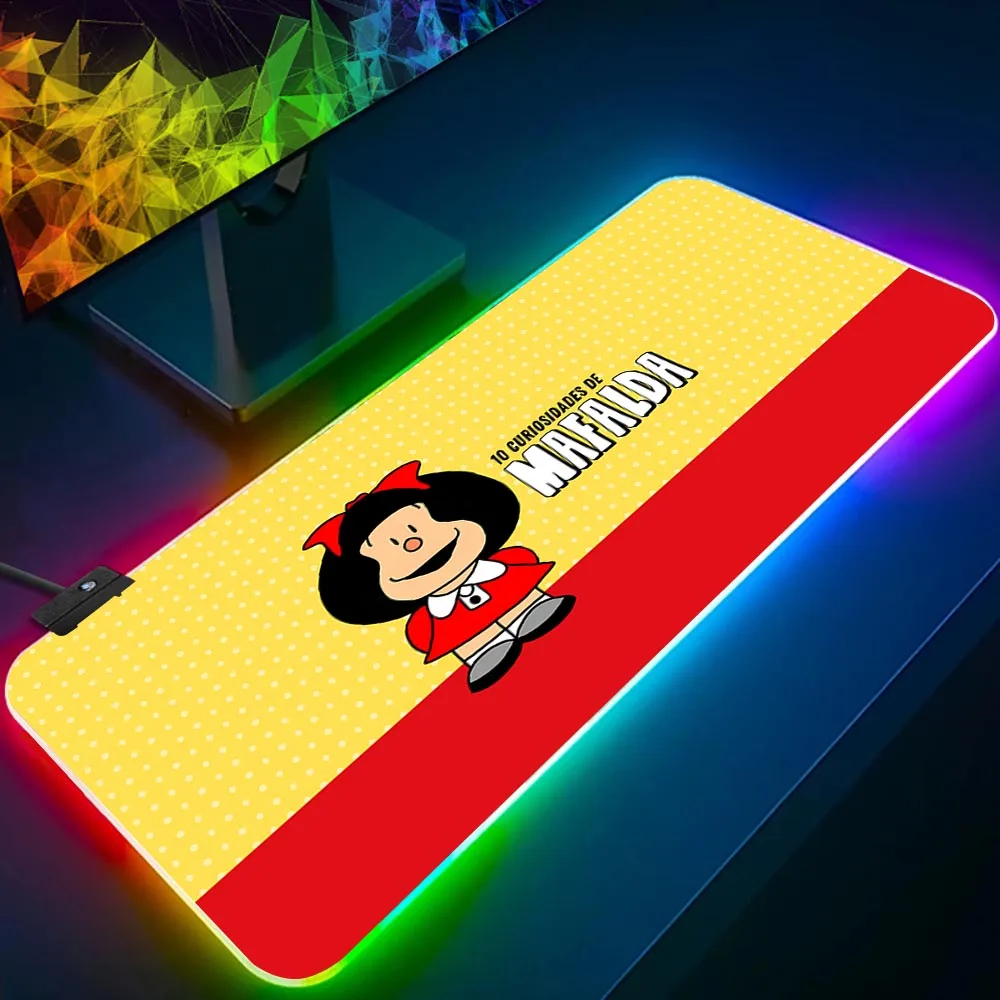 

Cute Mafalda RGB Pc Gamer Keyboard Mouse Pad Mousepad LED Glowing Mouse Mats Rubber Gaming Computer Mausepad