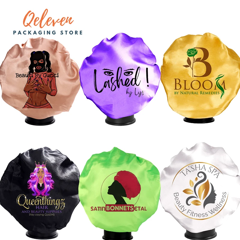 

Custom Logo Women Hair Extensions Satin Bonnet 2 Layers Virgin Bundle Wigs Sleep Protect Bonnet Sleep Caps Multi Color Choice