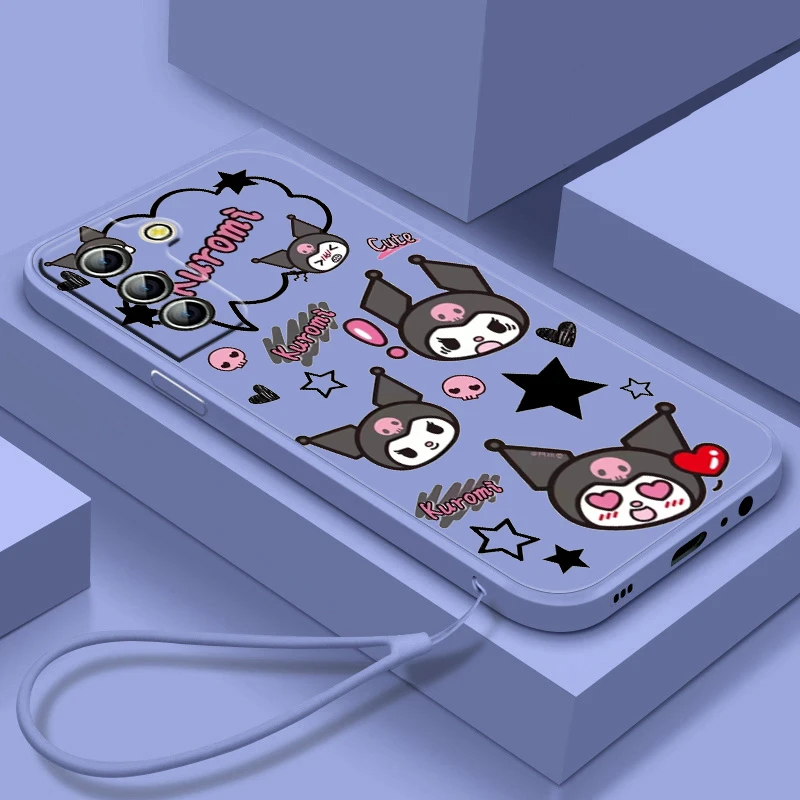 

Kuromi Kawaii Cartoon For Samsung Galaxy S23 S22 S21 S20 S10 S9 Ultra Plus Pro FE Liquid Rope Silicone Soft Phone Case Fundas