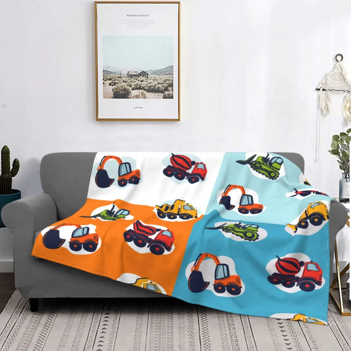 

Cartoon Truck Excavator Backhoe Cranes Equipment Blankets Flannel Printed Anime Plaid Soft Throw Blankets Bed Couch Rug Piece