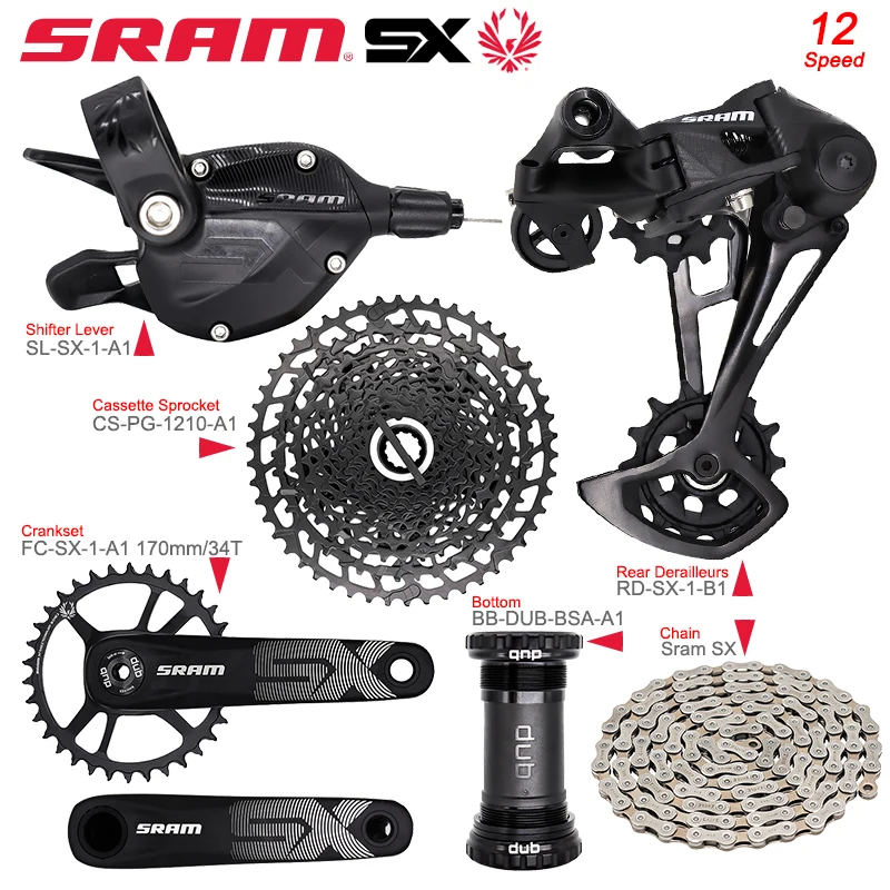 

SRAM SX EAGLE 1X12 Speed Bicycle Groupset 170MM/34T Crankset Kit Shifter Lever Rear Derailleur Chain 11-50T MTB Bike Accessories