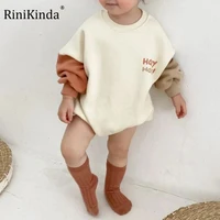 rinikinda 2022 autumn baby romper newborn baby boys girls clothes letter pactwork print infant baby jumpsuit baby bodysuit