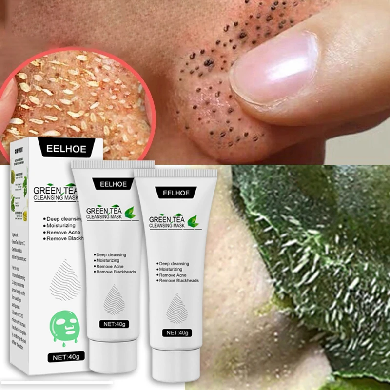 

6pcs Green Tea Deep Cleansing Mask Get Rid of Blackheads Acne Facial Mask Shrink Pores Oil Control Moisturizing Apply Masks 40g