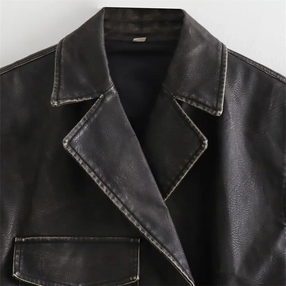 Лидер продаж 2024 новый женский модный ретро-жилет из потертой кожи Короткий