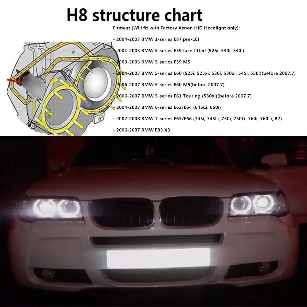 Фото 2X светодиодные дневные ходовые огни (DRL) Angel Eyes для BMW E39 E53 E60 E61 E63 E64 E65 E66 E87 525i 530i xi 545i M5 Серий 1 5 6 7 №4