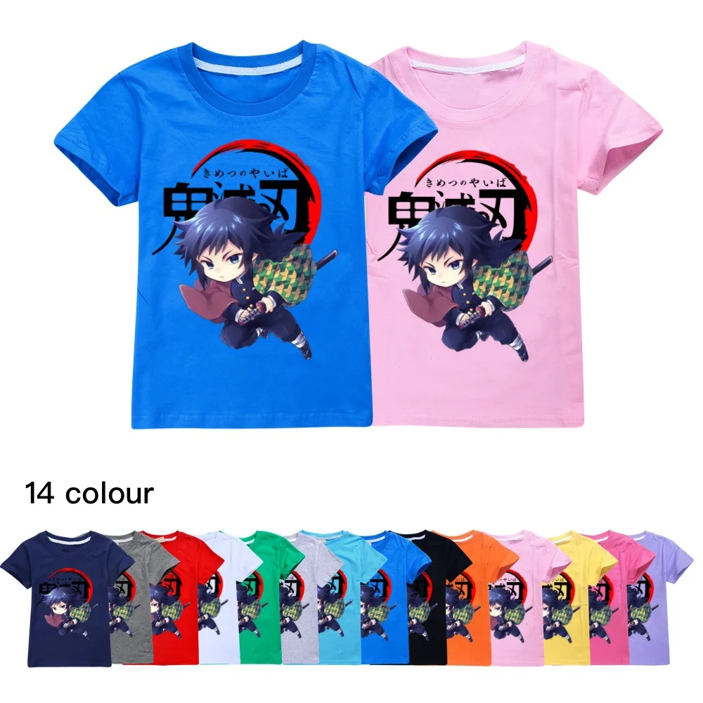

Boys Girls Clothing Demon Slayer Graphic Print Kids Clothes Cotton Short-sleeved T-shirts Children Tees Cartoon Teenager Tops