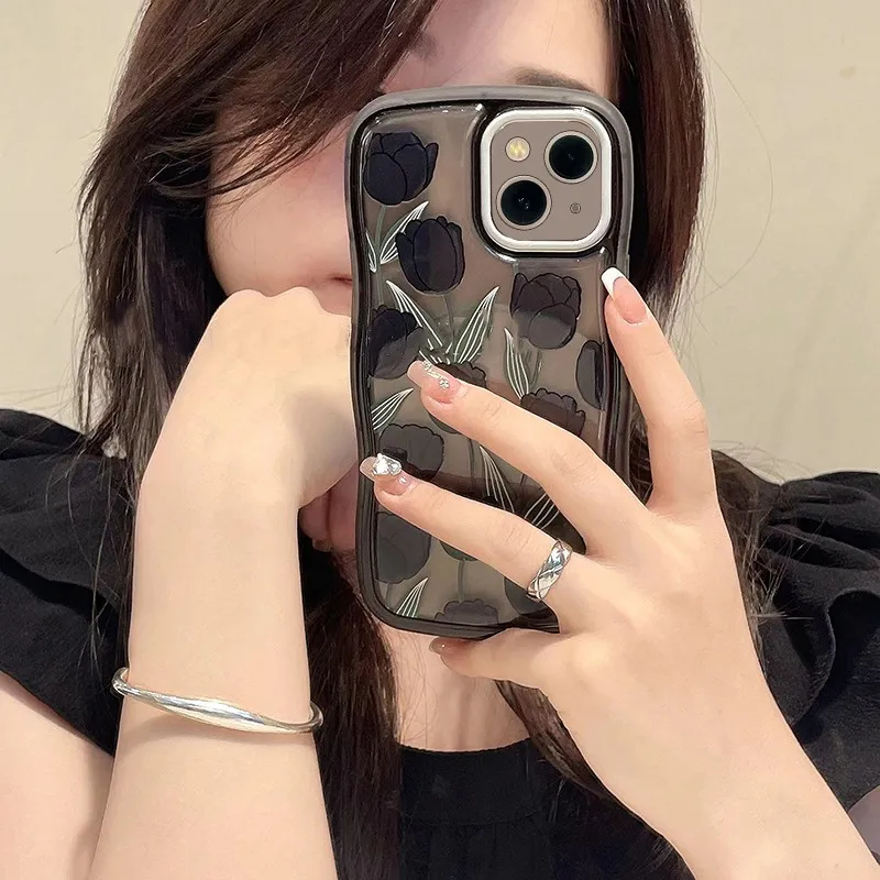 

Luxury Transparent Tulips Flower Soft Silicone Acrylic Phone Case For iPhone 13 12 11 Pro Max XS XR Shockproof Protective Cover