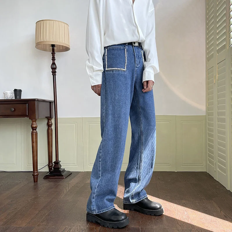 Blue Baggy Jeans Men Fashion Casual Wide Leg Jeans Men Streetwear Korean Style Loose Straight Denim Pants Mens Trousers S-XL